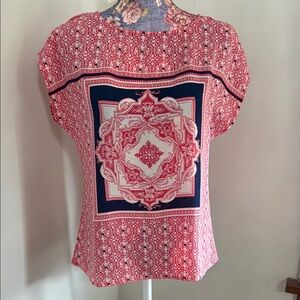 Banana Republic Red and Navy Geometric Blouse